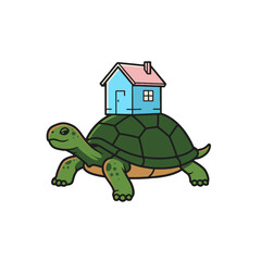 A turtle carrying a house on its back