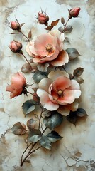 Realistic floral arrangement with soft pink roses and buds

