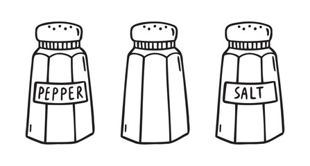  jar for salt or pepper. salt shaker and pepper shaker doodle hand drawn icon. Outline drawing jar for salt or pepper line clipart symbol