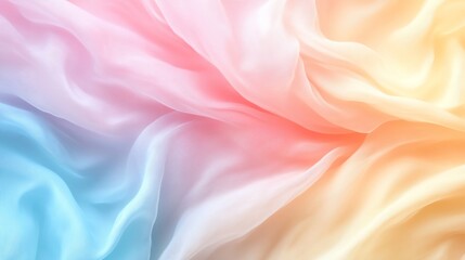 Fototapeta premium Delicate, flowing fabric in pastel colors; blue, pink, and orange blend softly