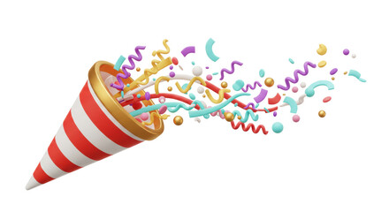 Obraz premium Isolated Party Popper with Bursting Confetti and Streamers
