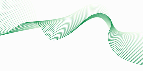 Fototapeta premium Green wavy lines background. Elegant motion flowing lines backdrop. Smooth green thin lines waves modern design for banner, brochure, website, ads, posters