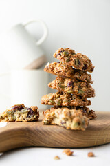 Homemade oatmeal cookies with cranberries and pumpkin seeds. Healthy diet snack.