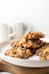 Homemade oatmeal cookies with cranberries and pumpkin seeds. Healthy diet snack.