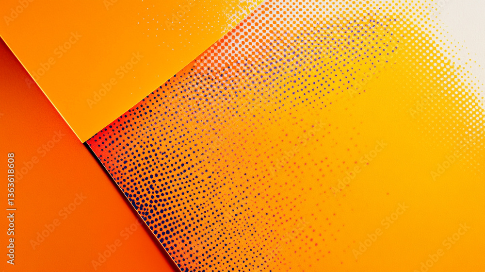 Poster abstract orange background featuring geometric shapes and halftone pattern overlay design element