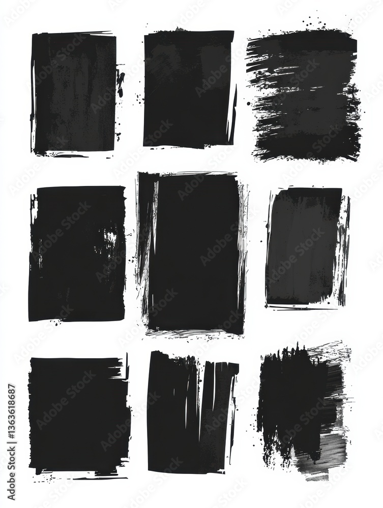 Poster black vector rough edge rectangles create a collection of grunge square frames ideal for hand-drawn 