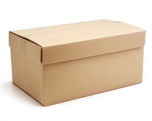 Closed Cardboard Box on White Background for Packaging and Storage