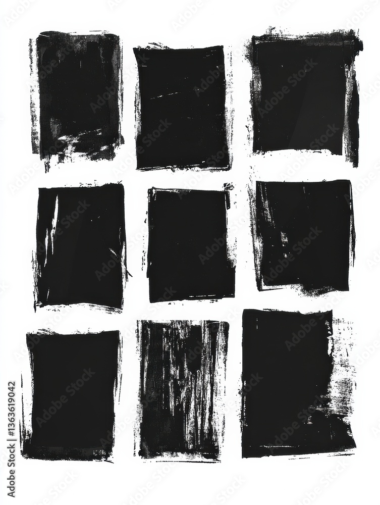 Poster collection of black vector rough edge rectangles for creative design projects and collage applicatio