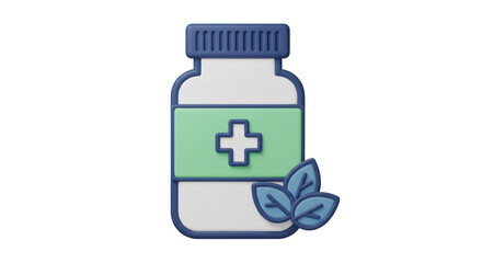 Isolated Medicine Bottle with Herbal Leaf Ornamentation for Natural Remedy