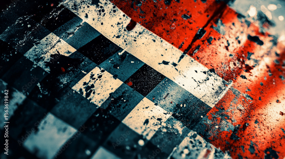 Aufkleber close up of a distressed checkered pattern with red and white stripes abstract background art