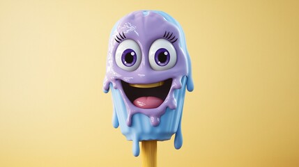 Cartoon Ice Pop, Melting, Yellow Background