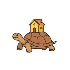 Turtle carrying a house, representing home and slow progress in real estate
