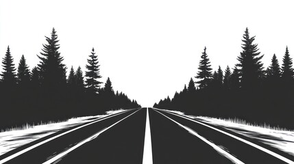 Naklejka premium Road through snowy forest, winter landscape, travel, journey