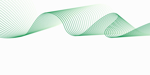 Green wavy lines background. Elegant motion flowing lines backdrop. Smooth green thin lines waves modern design for banner, brochure, website, ads, posters
