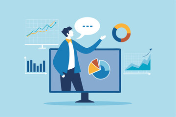 Investing data analysis to search for profit opportunity, financial chart and graph information, graph indicator for stock market trader, statistic concept, businessman investor on financial chart.