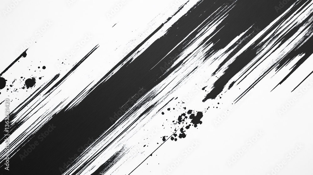 Aufkleber abstract black ink brush strokes and splatters on a white background creating a dynamic composition