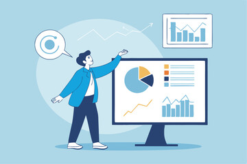 Investing data analysis to search for profit opportunity, financial chart and graph information, graph indicator for stock market trader, statistic concept, businessman investor on financial chart.