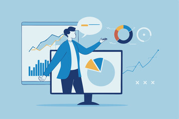 Investing data analysis to search for profit opportunity, financial chart and graph information, graph indicator for stock market trader, statistic concept, businessman investor on financial chart.