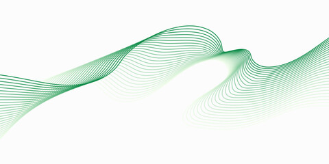Green wavy lines background. Elegant motion flowing lines backdrop. Smooth green thin lines waves modern design for banner, brochure, website, ads, posters