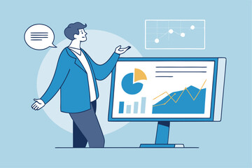 Investing data analysis to search for profit opportunity, financial chart and graph information, graph indicator for stock market trader, statistic concept, businessman investor on financial chart.