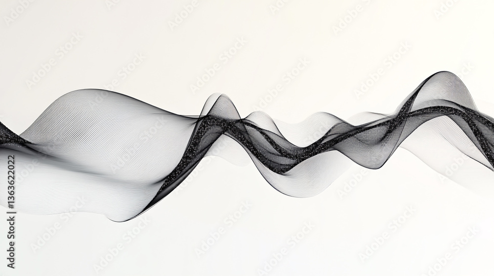 Poster abstract black flowing ribbon with glitter on a white background creating a dynamic and elegant desi