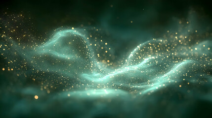 Teal nebula with golden dust, abstract background