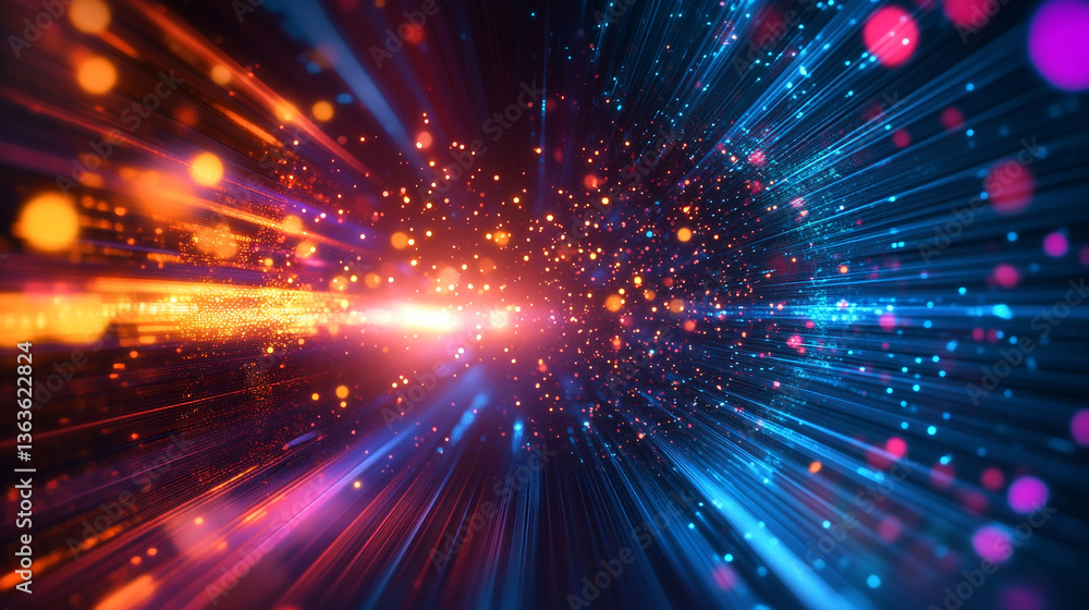 Poster abstract background featuring a dynamic display of vibrant lights and motion blur effects creating d