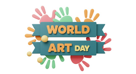 Isolated World Art Day Banner with Handprints