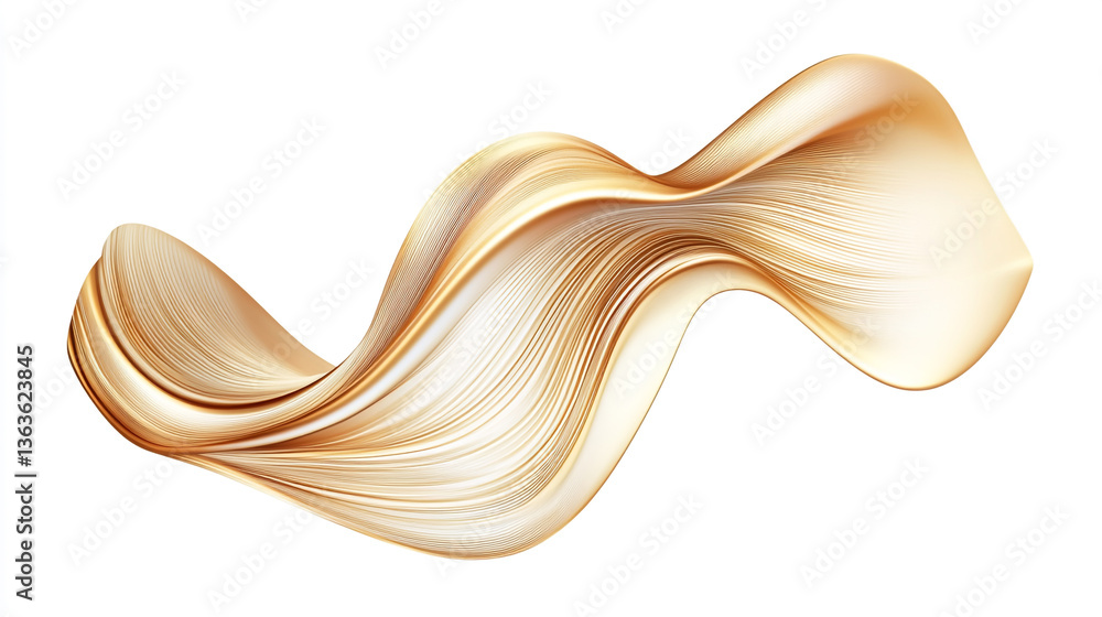 Poster a golden flowing ribbon with delicate lines on a white background creating a wave like structure
