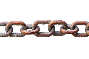Obraz premium Rusty metal chain links on black background in horizontal orientation, cut out