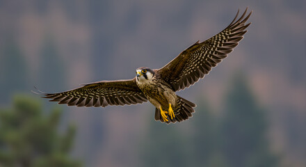 Obraz premium Peregrine falcon soars across the sky with wings outstretched in wildlife action