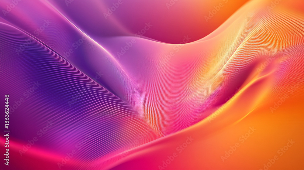 Poster abstract flowing gradient background with wavy lines in shades of purple pink and orange color schem