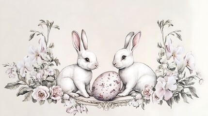 Easter bunnies with floral frame. (2)