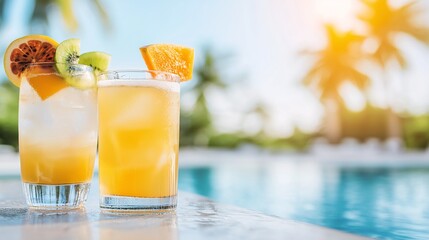 Refreshing Tropical Cocktails by the Poolside Summer Drinks Sunny Vacation