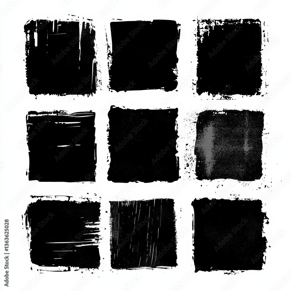 Aufkleber collection of black rough edge rectangles featuring grunge square frames with jagged edges for artis