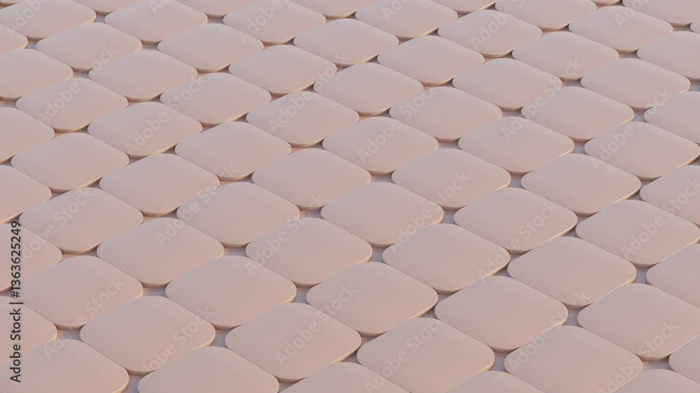 Poster abstract 3d render, mocha mousse minimalist grid of shapes moving in sync, seamless looped video for