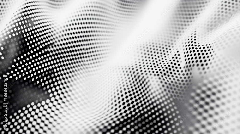 Poster abstract monochrome background featuring a pattern of black dots on a white wavy surface