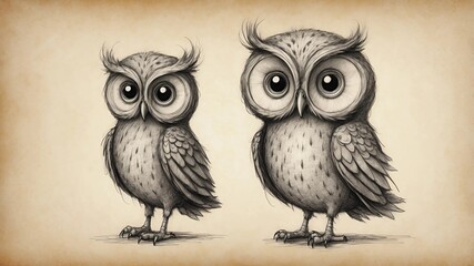 Obraz premium Adorable owl illustrations standing together on a textured background 