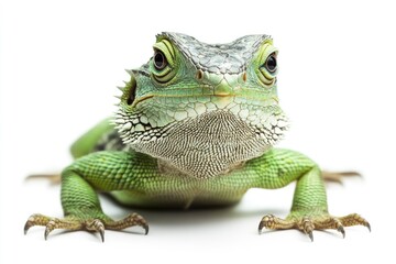 Obraz premium Close Up of Green Water Dragon Lizard on White Background