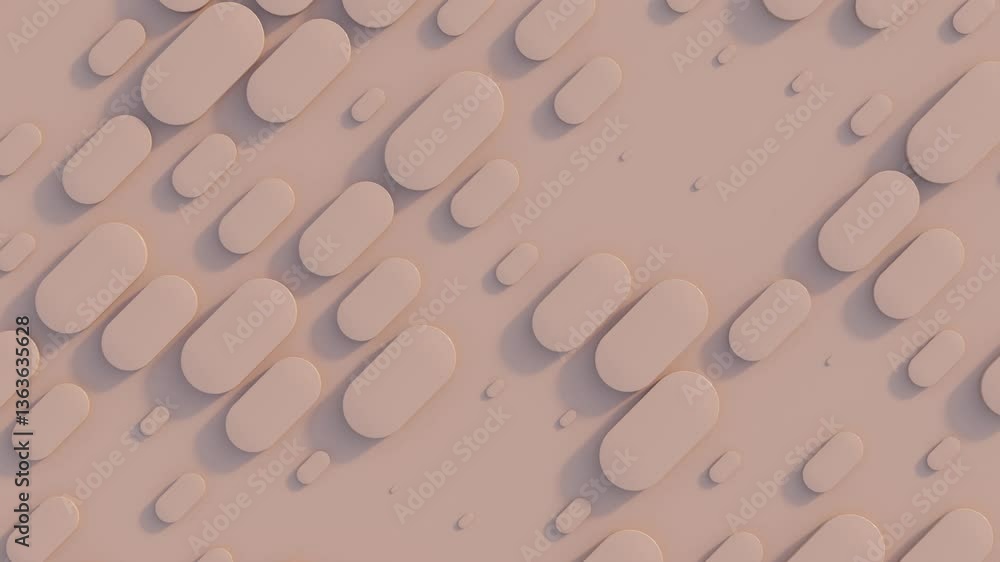 Poster abstract 3d background, fluid motion of mocha mousse shapes in an ordered formation, seamless looped