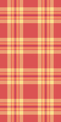 Rojo fabric vector texture, youth textile plaid tartan. Funky seamless check pattern background in red and yellow colors.