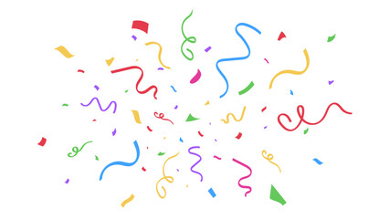 Obraz premium Confetti color falling on transparent background. Bright colorful tinsel. Party backdrop. Holiday design element. Festive firework. Carnival celebration. Birthday serpentine decor.Vector illustration