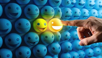 Niche marketing and customer satisfaction survey. Market research and segmentation strategy. Marketer touching customer best review face icon.