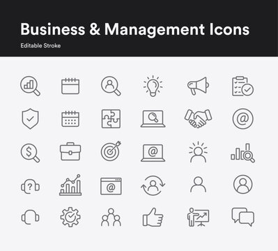 Business and management editable line icons collection. Simple Minimal clean icon collection. 
