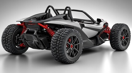 Rear view of a sporty off-road vehicle.