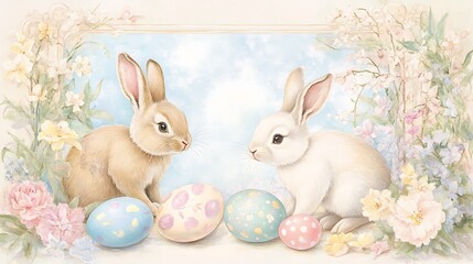 Fototapeta premium Easter Bunnies Eggs Spring. (3)