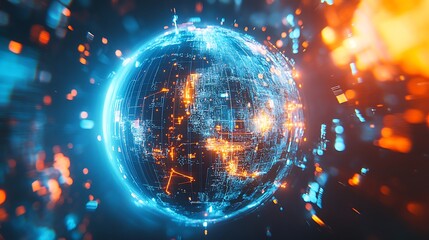 Obraz premium Abstract depiction of a glowing digital sphere in space