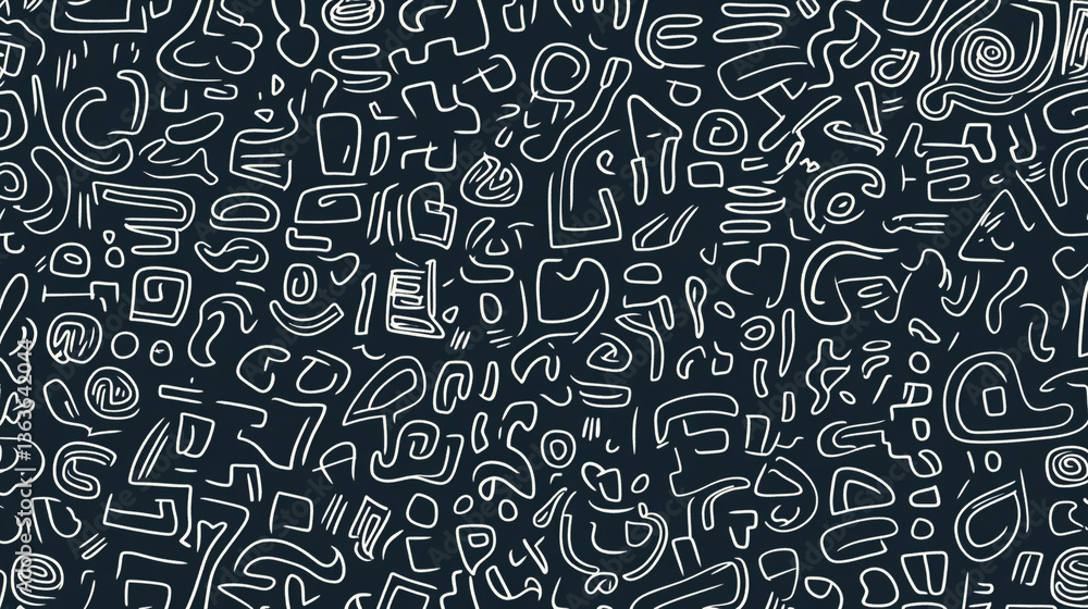 Poster abstract background featuring a dense pattern of white doodle shapes on a dark blue surface