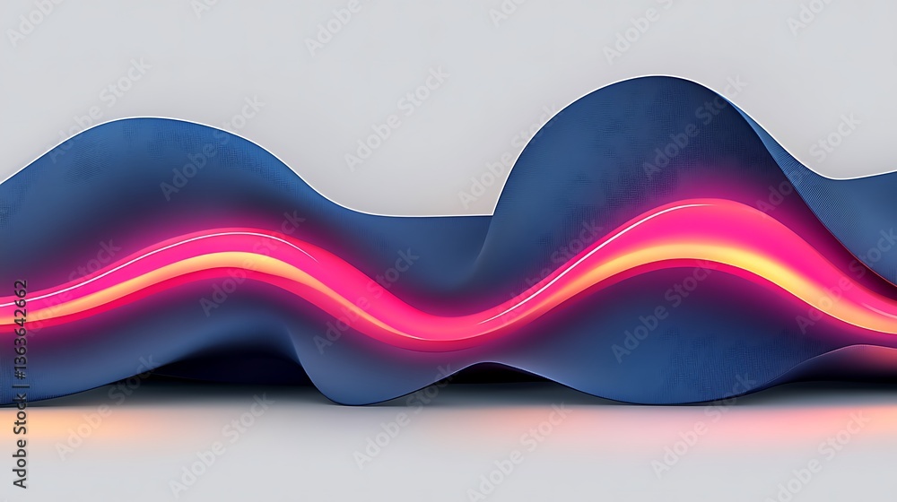 Poster abstract form of flowing neon energy, dynamic waves on textured surface