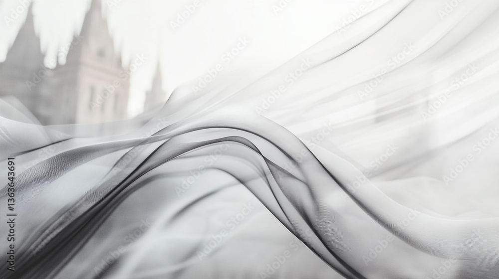 Aufkleber a blurry building behind sheer fabric with soft light creating an ethereal and dreamy atmosphere
